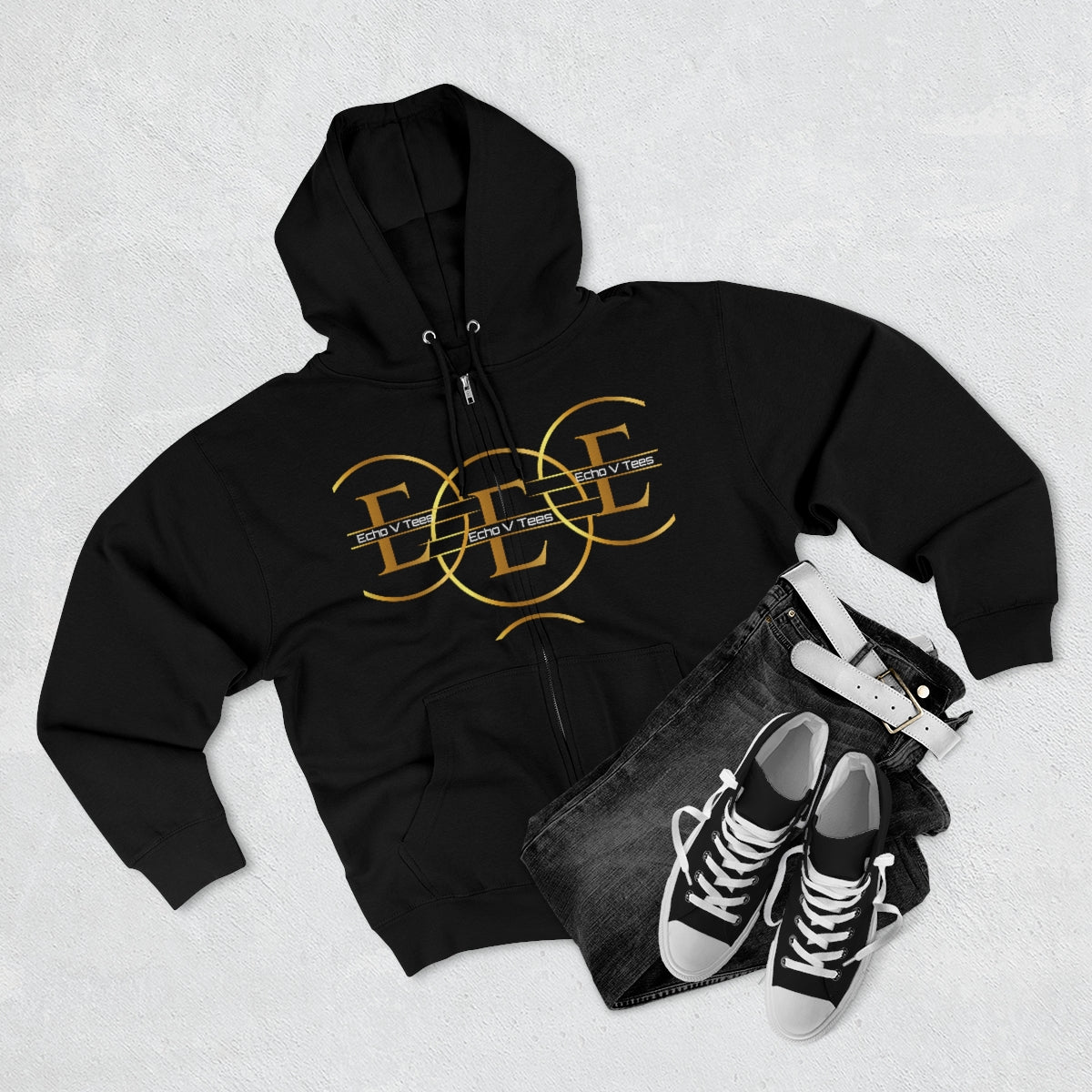 Unisex Echo V Tees Logo Premium Full Zip Hoodie