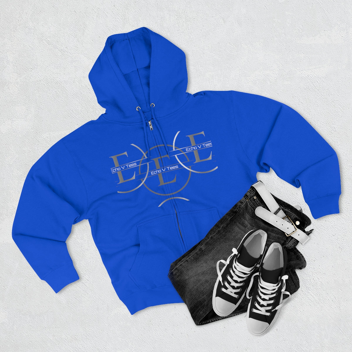 Unisex Echo V Tees Logo Premium Full Zip Hoodie