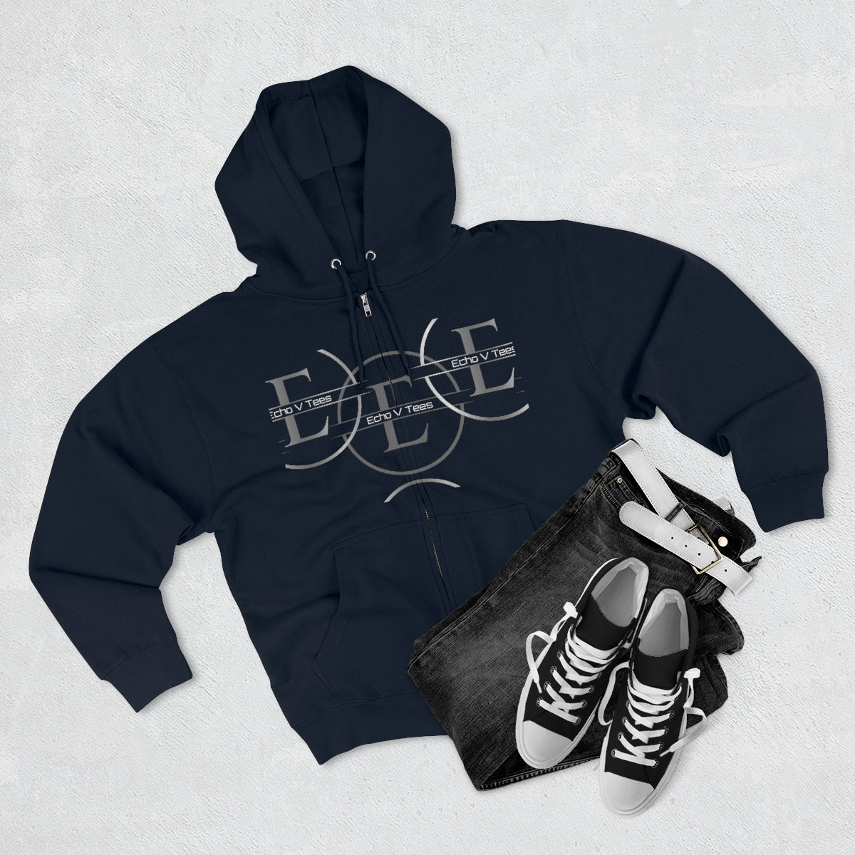 Unisex Echo V Tees Logo Premium Full Zip Hoodie
