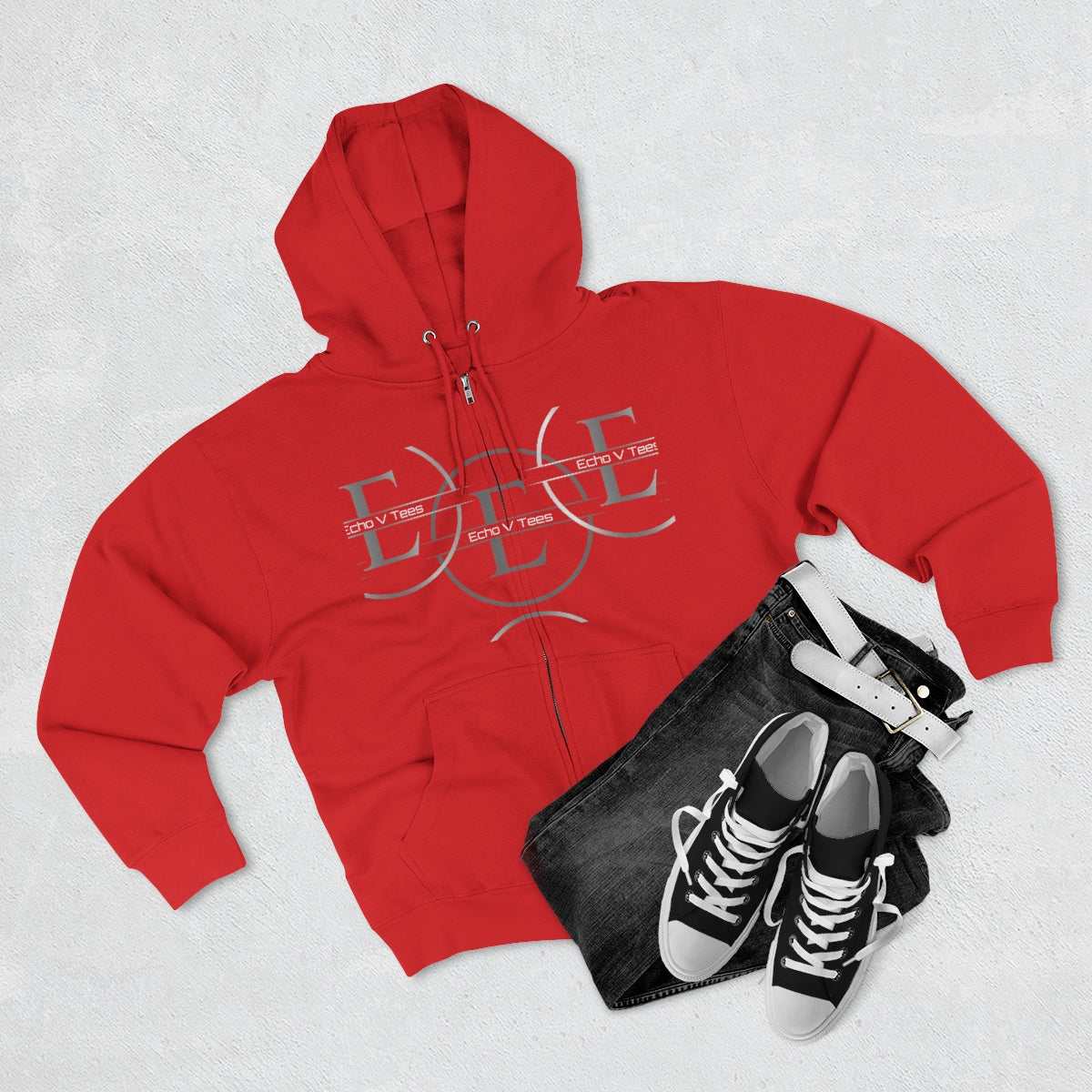 Unisex Echo V Tees Logo Premium Full Zip Hoodie